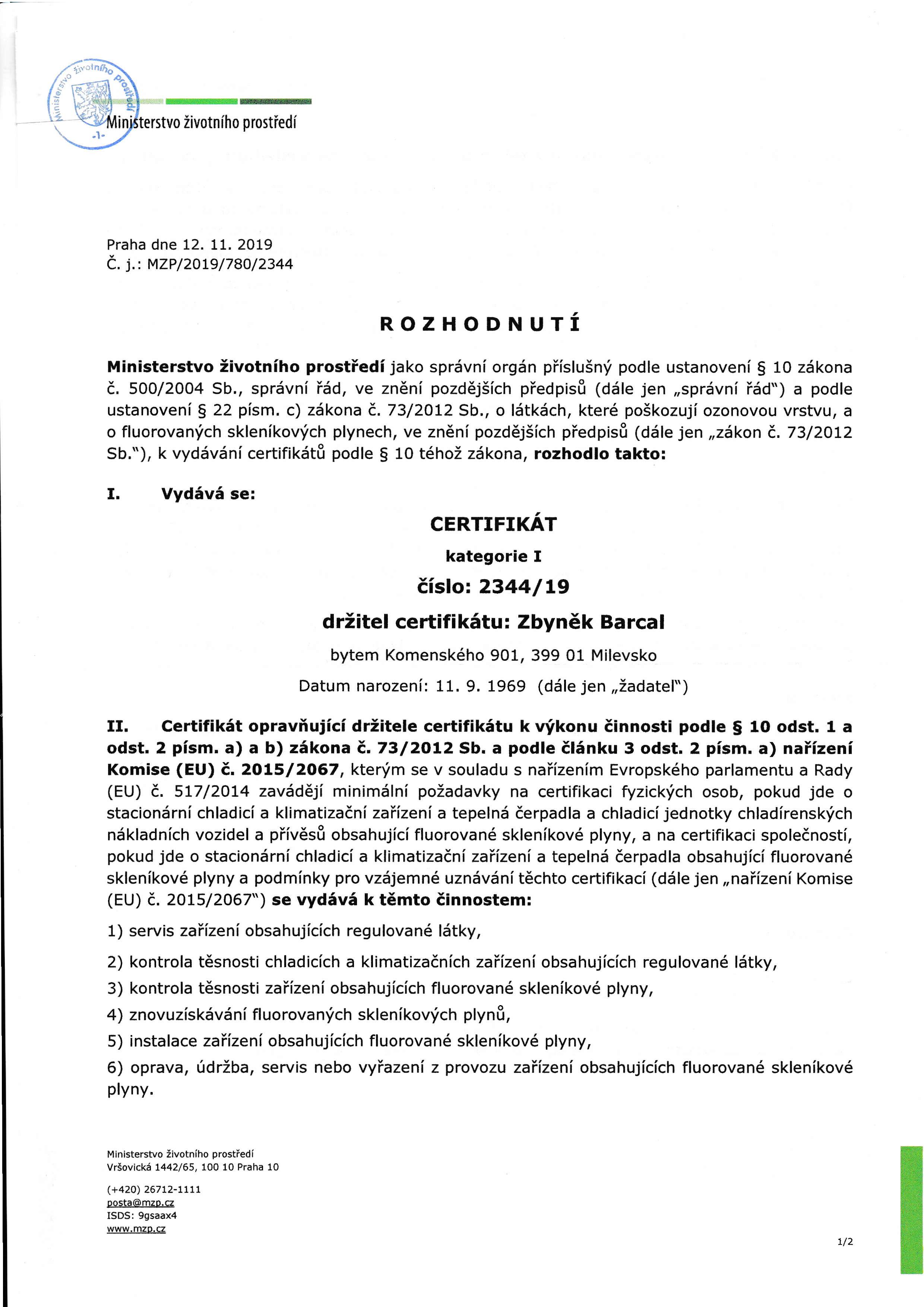 Sinclair certifik�t