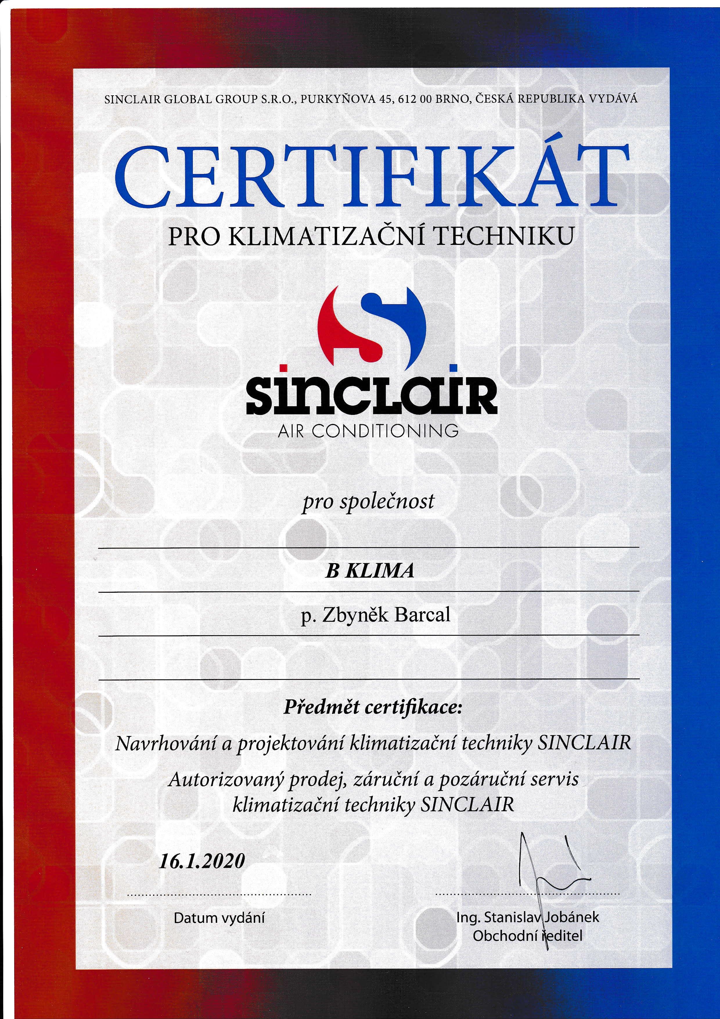 Sinclair certifik�t